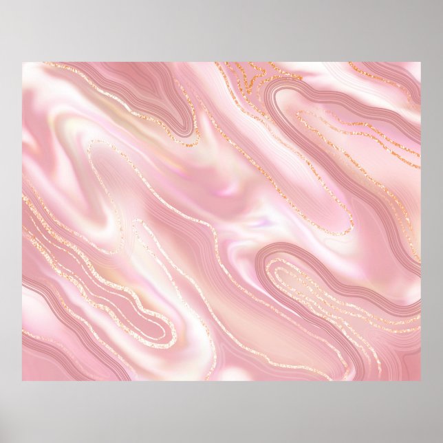 Elegant marble texture. Rose gold liquid shiny tex Poster (Front)