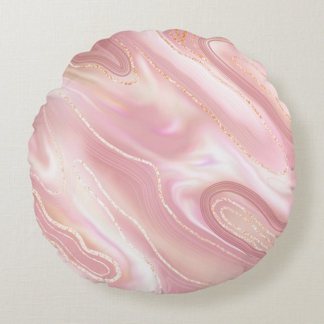 Elegant marble texture. Rose gold liquid shiny tex Round Pillow (Front)