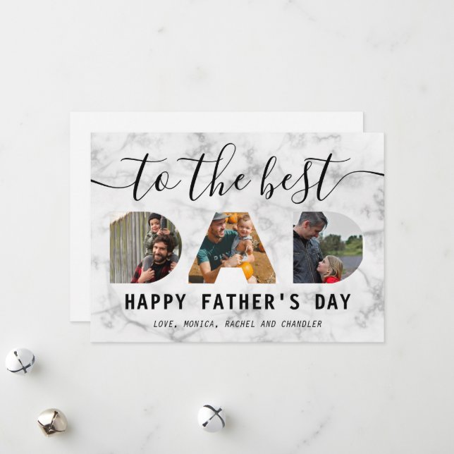 Elegant Marble Toned Script Photo Father’s Day Holiday Card (Front/Back In Situ)