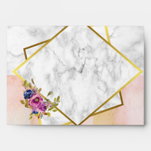 Elegant Marble Watercolor Floral Gold Wedding Envelope