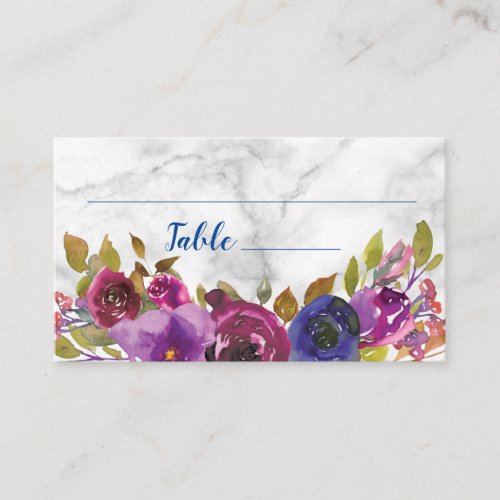 Elegant Marble Watercolor Floral Gold Wedding Place Card