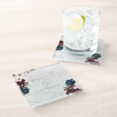 Elegant Marble & Watercolor Florals Save the Date Glass Coaster (Angled)