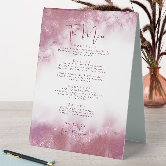 Elegant Marble watercolor wedding Table Stand Menu Table Tent (In SItu (Table))