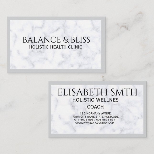 Elegant Marble Wellness Coaching Professional Business Card (Front/Back)