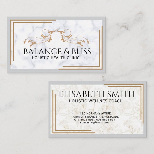 Elegant Marble Wellness Coaching Professional Business Card (Front/Back)