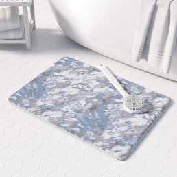 Elegant Marble White Dusty Blue Silver Faux Foil Bath Mat