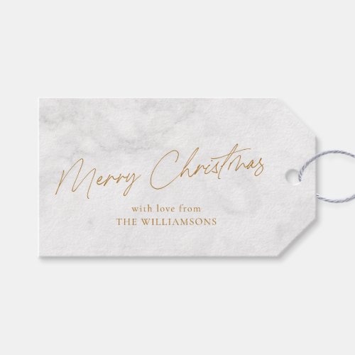 Elegant Marble White Gold Custom Christmas Gift Tags