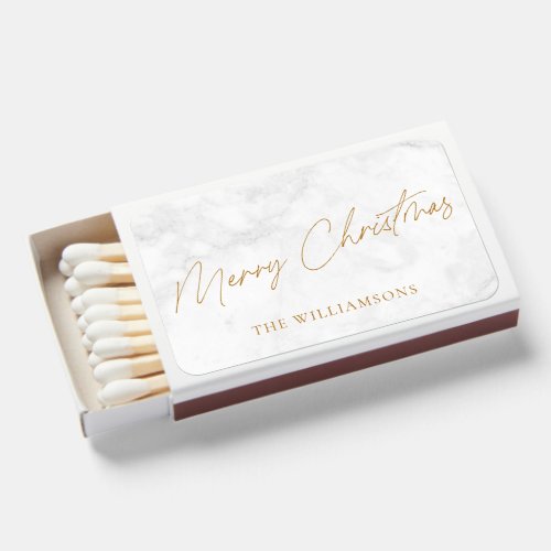 Elegant Marble White Gold Custom Christmas Matchboxes
