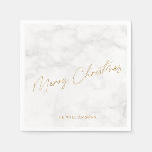 Elegant Marble White Gold Custom Christmas Napkins