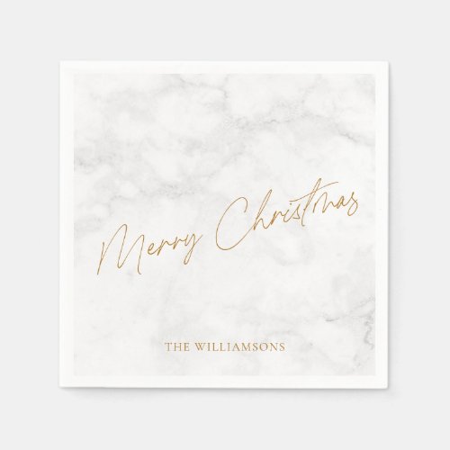 Elegant Marble White Gold Custom Christmas Napkins