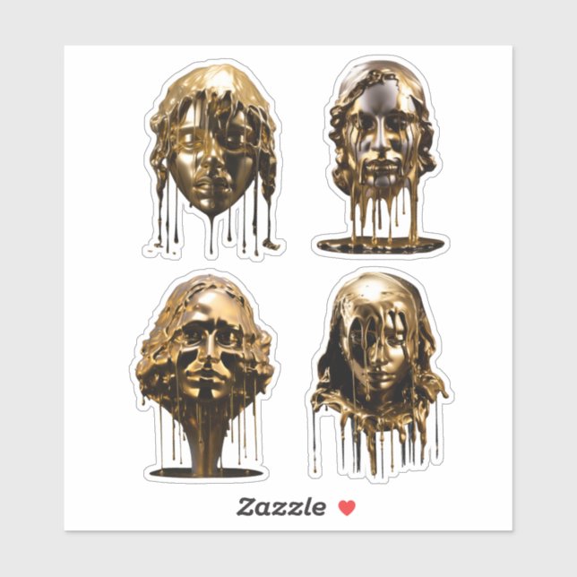 Elegant Marble Women Faces with Gold Drapes Sticker (Sheet)