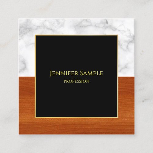 Elegant Marble Wood Black Gold Luxurious Plain Square Business Card