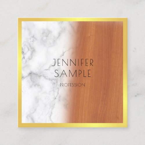 Elegant Marble Wood Black Gold Professional Plain Square Business Card