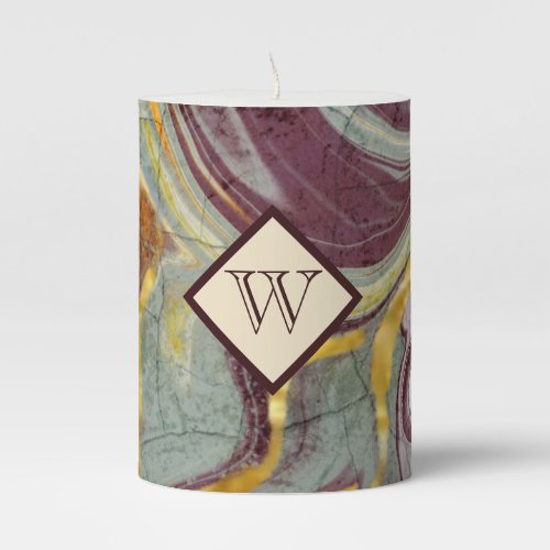 Elegant Marbled Abstract Mauve Faux Gold  Pillar Candle