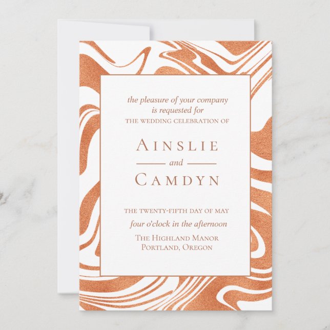 Elegant Marbled Copper Wedding Invitation (Front)