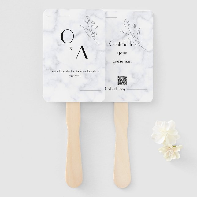 Elegant Marbled Hand Fan for Bridal Shower and Out (Front and Back)