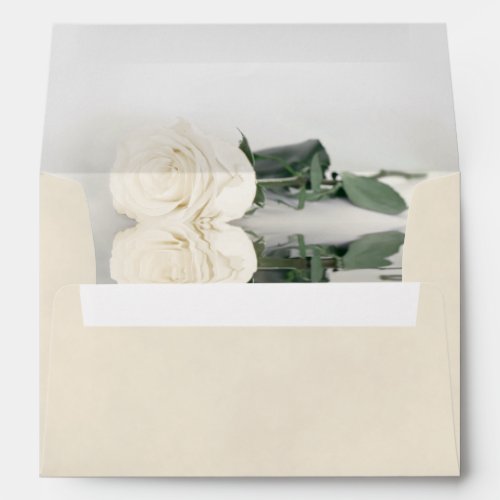 Elegant Marbled Ivory with White Rose Wedding Envelope