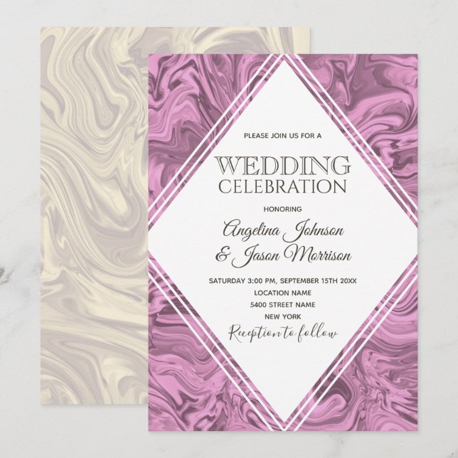 Elegant Marbled Pink Modern Wedding Invitation (Front/Back)
