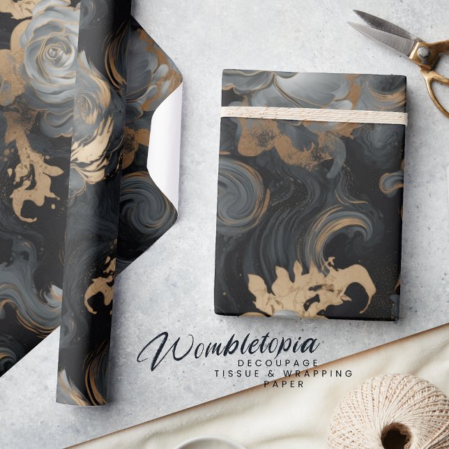 Elegant Marbled Roses | Luxury Gold & Grey Slate  Wrapping Paper (Creator Uploaded)