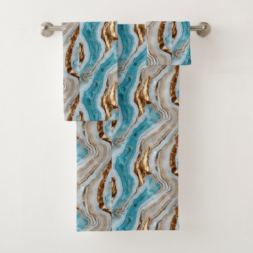 Elegant Marbled Stone Design Bathroom Towel Set