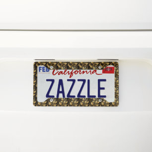 Elegant Marbleized Black Gold License Plate Frame