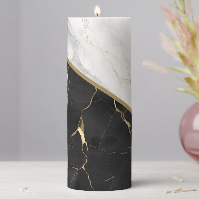 Elegant Marbleized Personalized Gold Accents Pillar Candle (In Situ)
