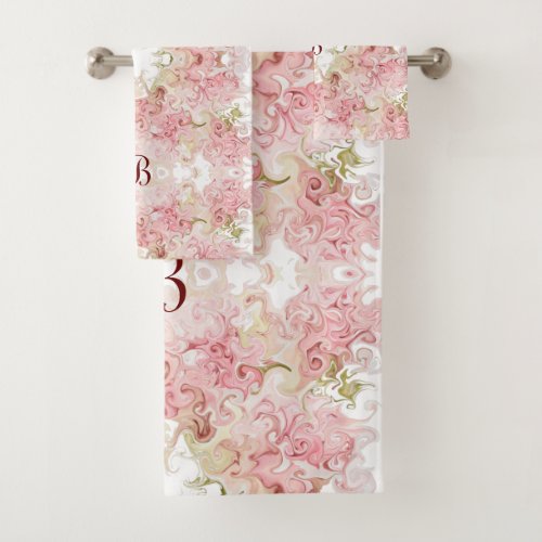 Elegant marbleized rose pattern bath towel set