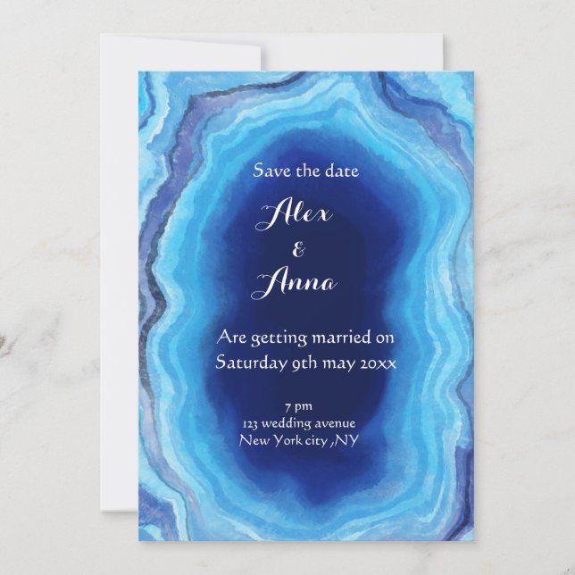 Elegant Marbleized Wedding Invitation- ocean tones Invitation (Front)