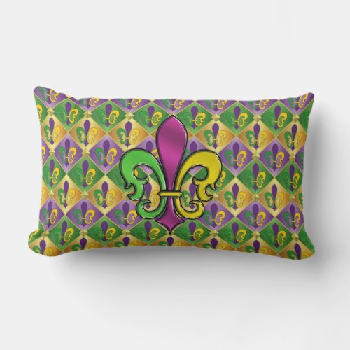 Elegant Mardi Gras Colorful Fleur de Lis Pillow