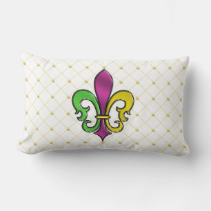 Elegant Mardi Gras Colorful Fleur de Lis Pillow