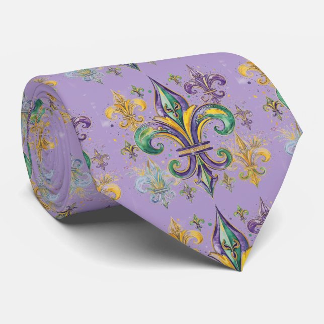 Elegant Mardi Gras Colors Neck Tie (Rolled)