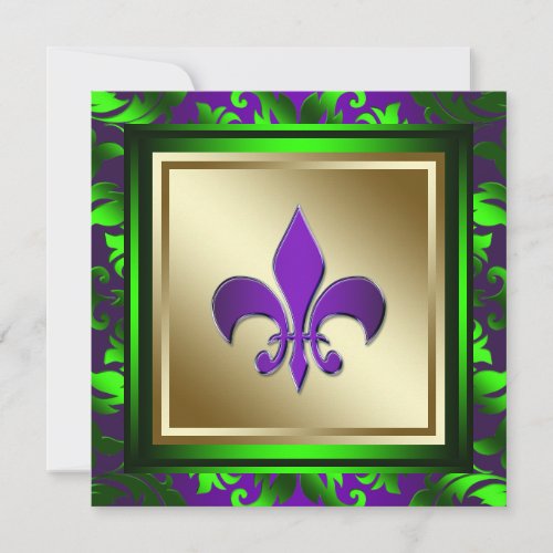 Elegant Mardi Gras Fleur de Lis Wedding Personalized Invite