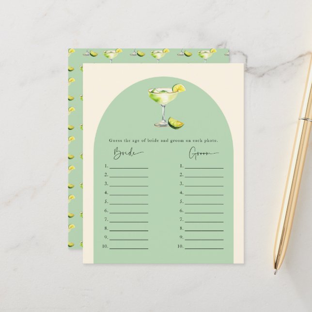 Elegant Margs and Matrimony Bridal Shower Game (Front/Back In Situ)
