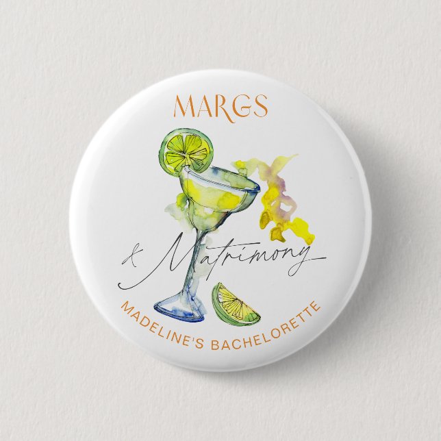Elegant Margs & Matrimony Bachelorette Weekend Button (Front)