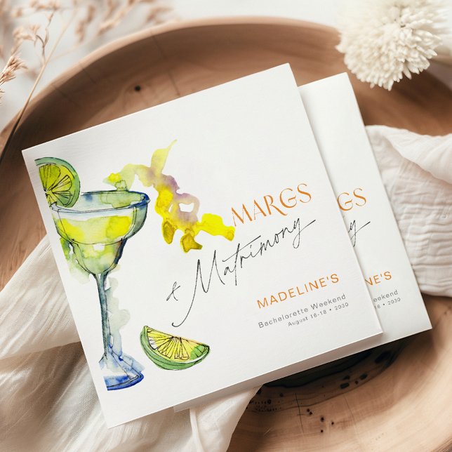 Elegant Margs & Matrimony Bachelorette Weekend Napkins (Creator Uploaded)