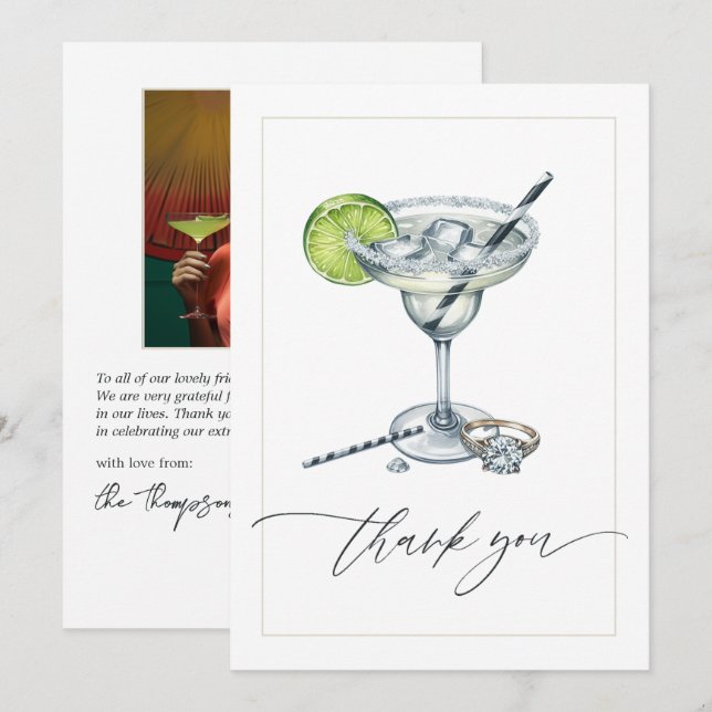 Elegant Margs & Matrimony Bridal Shower Photo Thank You Card (Front/Back)