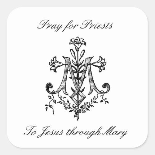 Elegant Marian Cross with Lilies Pray Priests Square Sticker
