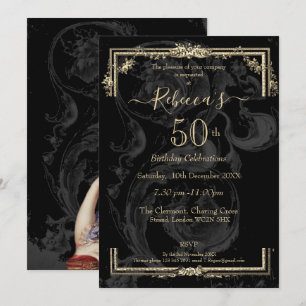 Elegant Marie Antoinette on black french inspired  Invitation