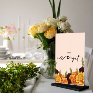 Elegant "MARIGOLD" Floral Acrylic Table Number