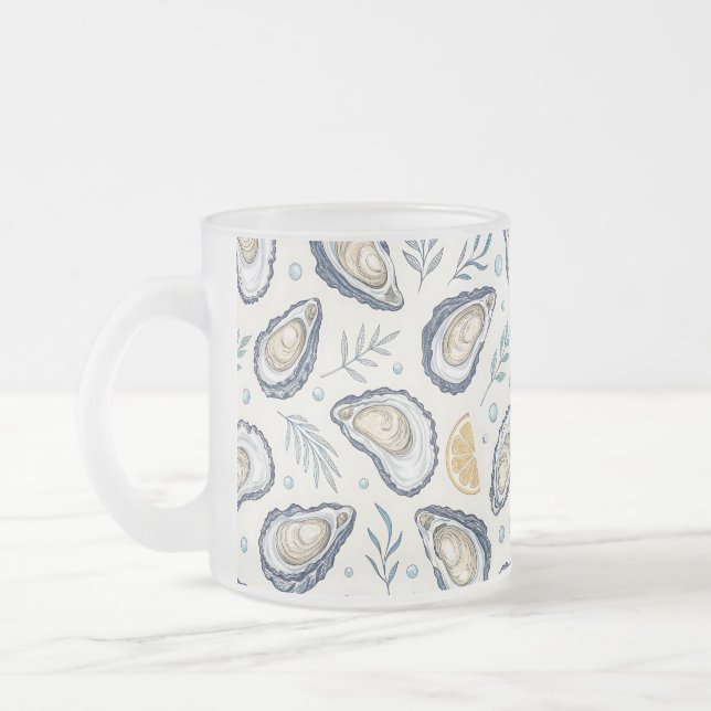 Elegant Marine Oysters Frosted Glass Coffee Mug (Left)