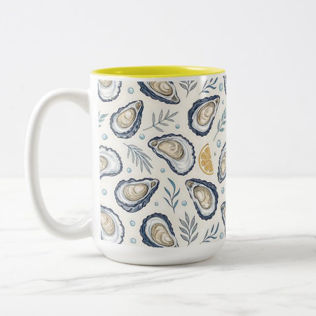 Elegant Marine Oysters Two-Tone Coffee Mug (Left)
