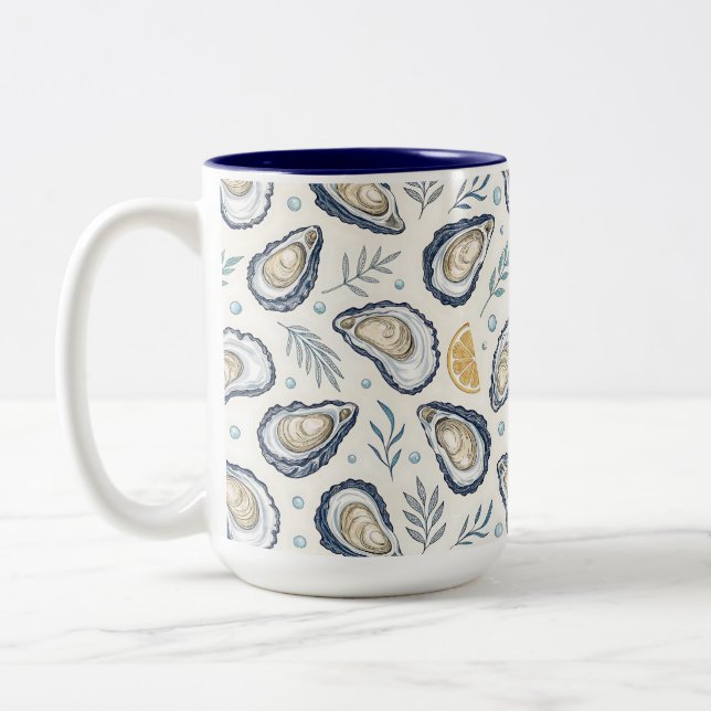 Elegant Marine Oysters Two-Tone Coffee Mug (Left)