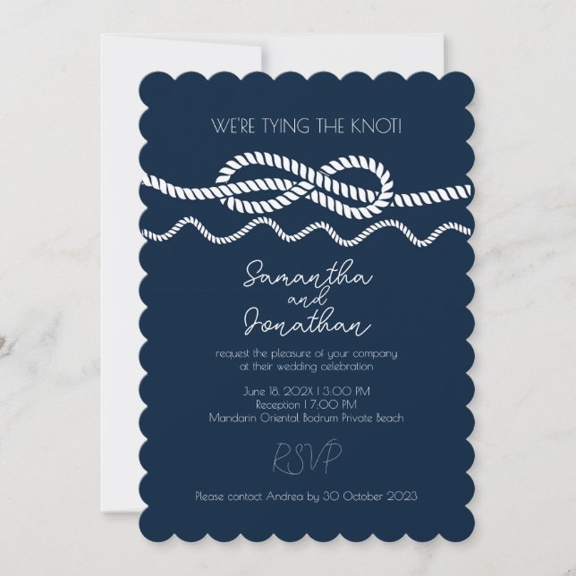 Elegant Marine Sailor Beach Wedding Invitation  (Front)