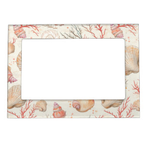 Elegant Marine Shells & Coral Branch Magnetic Frame