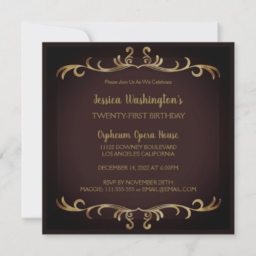 Elegant Maroon and Gold Birthday Invitation | Zazzle