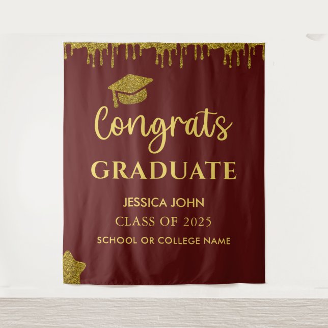 Elegant Maroon And Gold Graduation Photo Backdrop (Front)