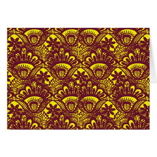 Elegant Maroon and Yellow Lace Damask Pattern Cards (Front Horizontal)
