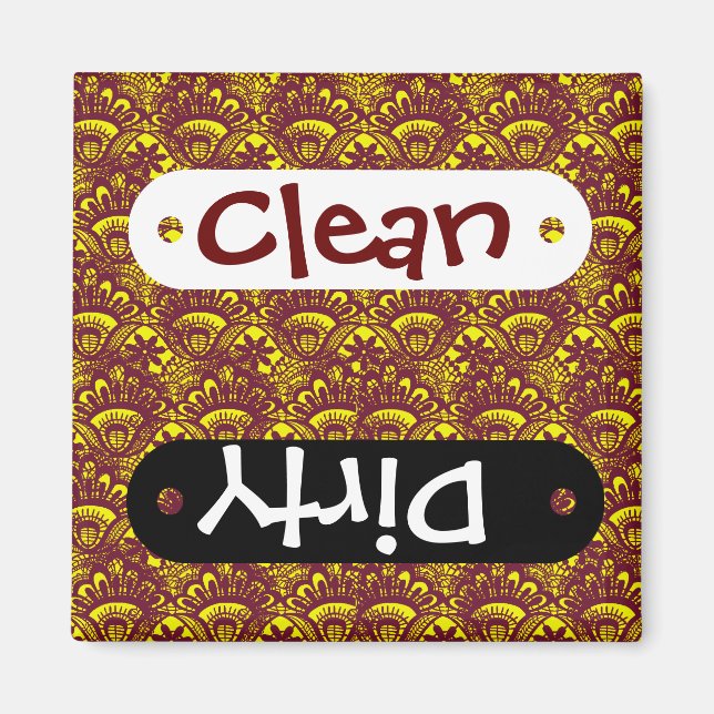 Elegant Maroon and Yellow Lace Damask Pattern Magnet (Front)