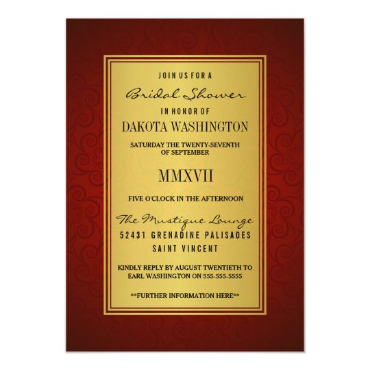 Elegant Maroon Bridal Shower & Faux Gold Overlay Invitation | Zazzle.com