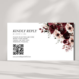 Elegant Maroon Burgundy Wedding QR code Enclosure Card